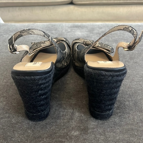 Valentino Black/Beige Lace Slingback Wedge With Bow Espadrille Sandals - Picture 7 of 9